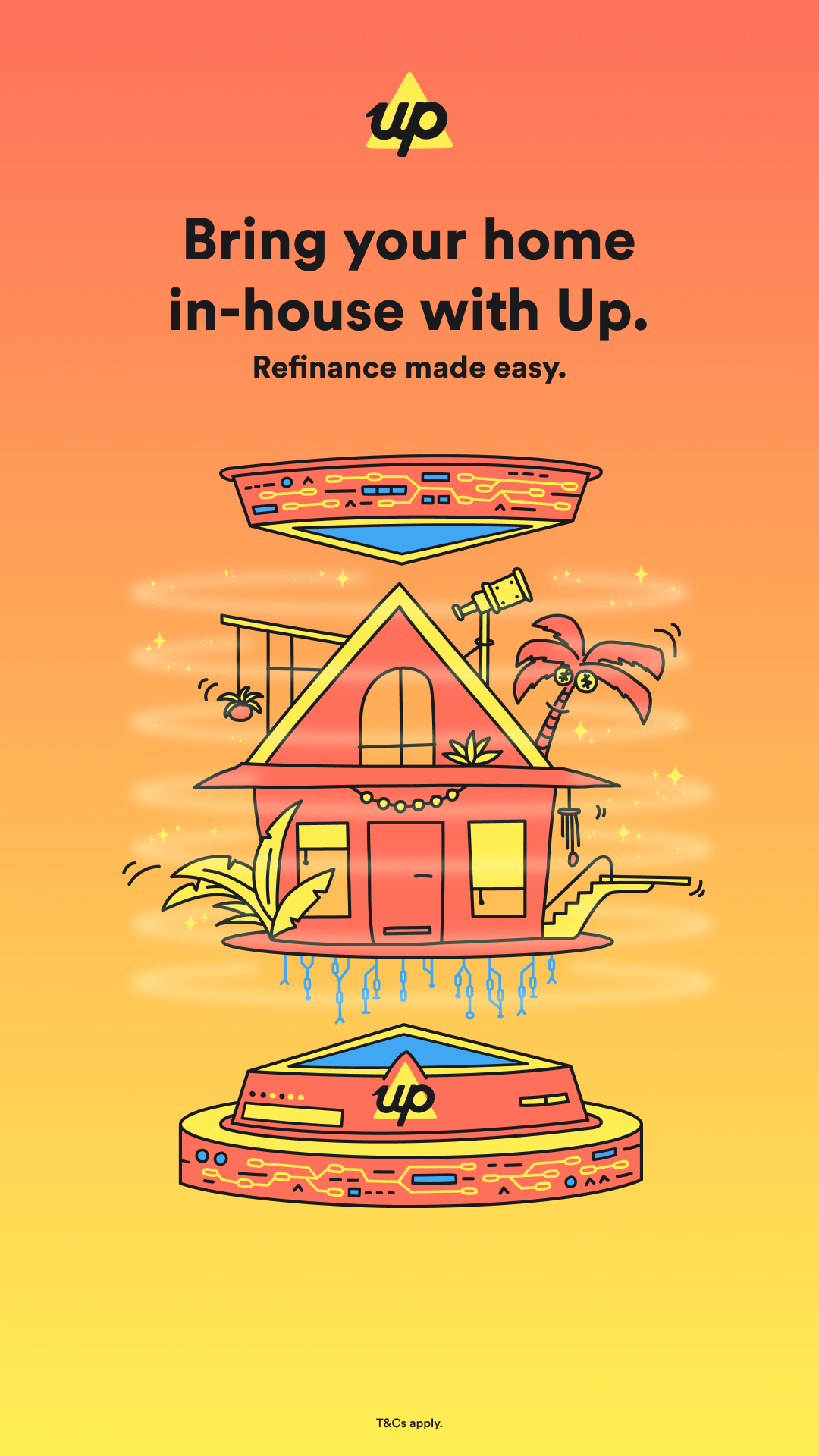 Up refinance service with levitating home illustration